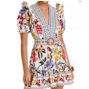 FARM Rio Multicolor Floral Puff Sleeve Mini Dress